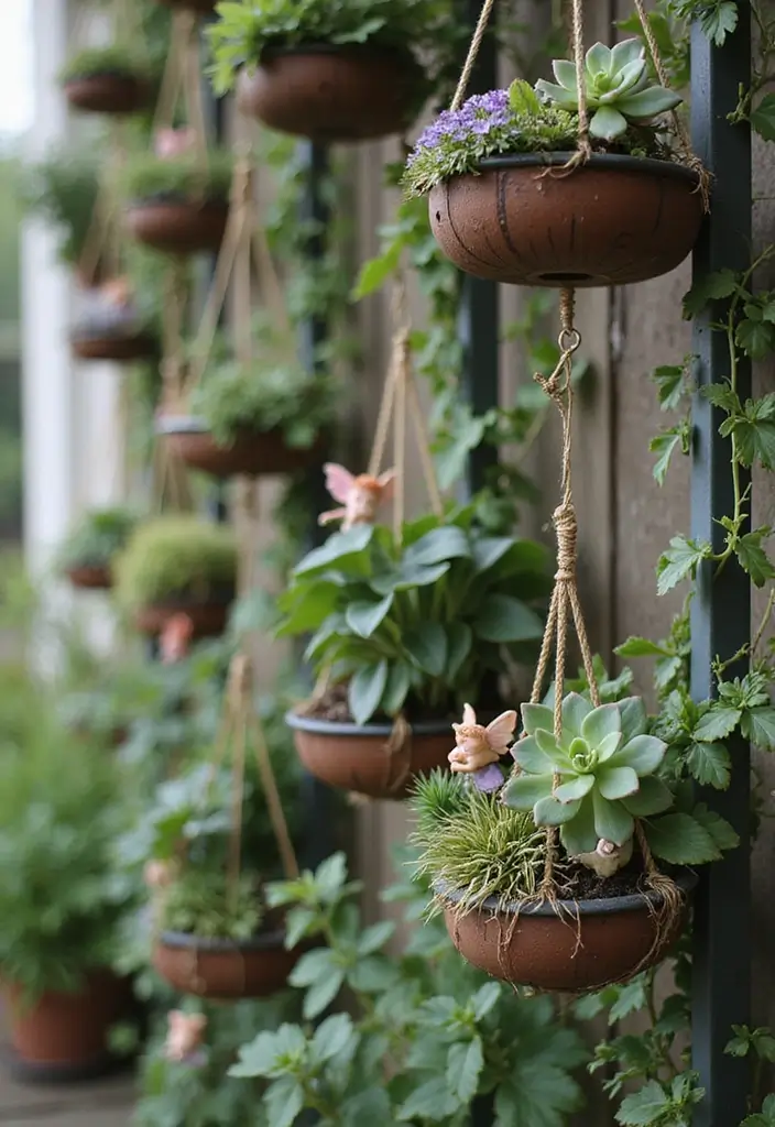 25+ Fairy Garden Planter Ideas for a Whimsical Touch 123 25+ Fairy Garden Planter Ideas for a Whimsical Touch - 19. Hanging Fairy Planters