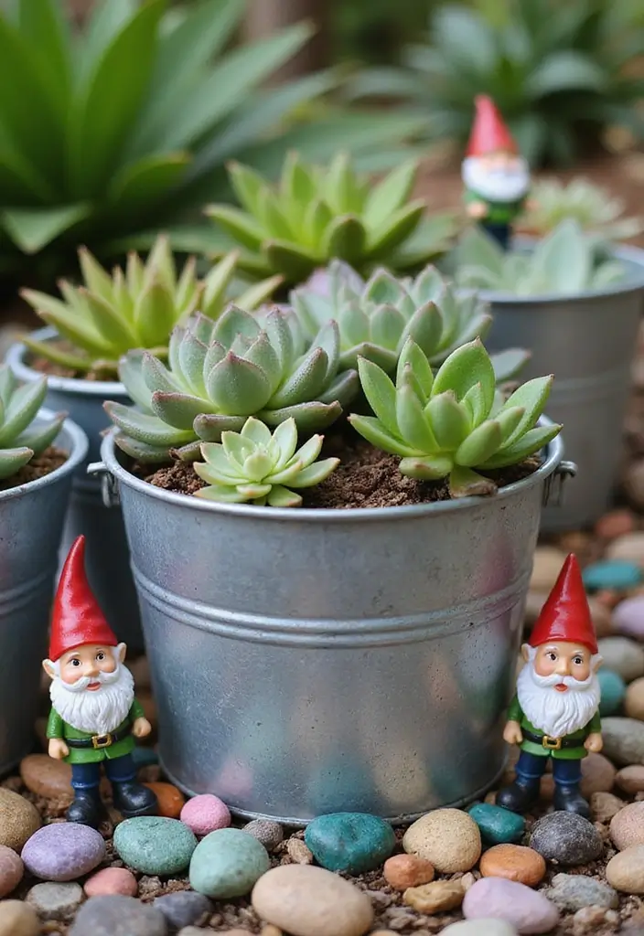 25+ Fairy Garden Planter Ideas for a Whimsical Touch 22 25+ Fairy Garden Planter Ideas for a Whimsical Touch - 4. Metal Bucket Fairy Planters