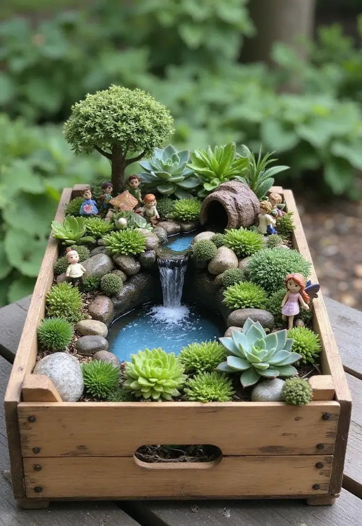 25+ Fairy Garden Planter Ideas for a Whimsical Touch 29 25+ Fairy Garden Planter Ideas for a Whimsical Touch - 5. Fairy Garden in a Wooden Crate