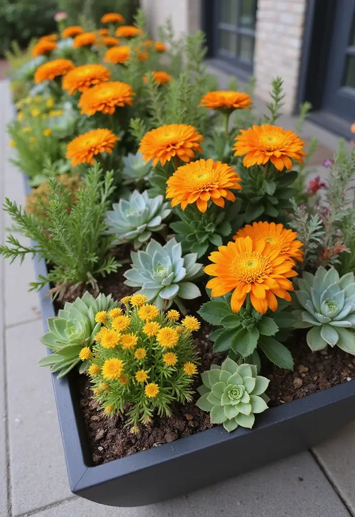 25+ Fall Mum Planter Ideas That Add Autumn Color - 10. Succulent and Mum Combinations