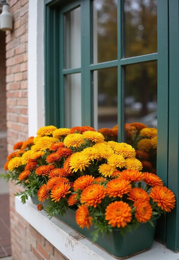 25+ Fall Mum Planter Ideas That Add Autumn Color - 12. Colorful Window Boxes