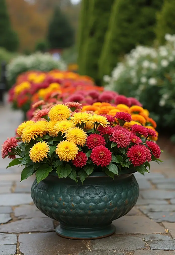 25+ Fall Mum Planter Ideas That Add Autumn Color - 18. Decorative Garden Troughs