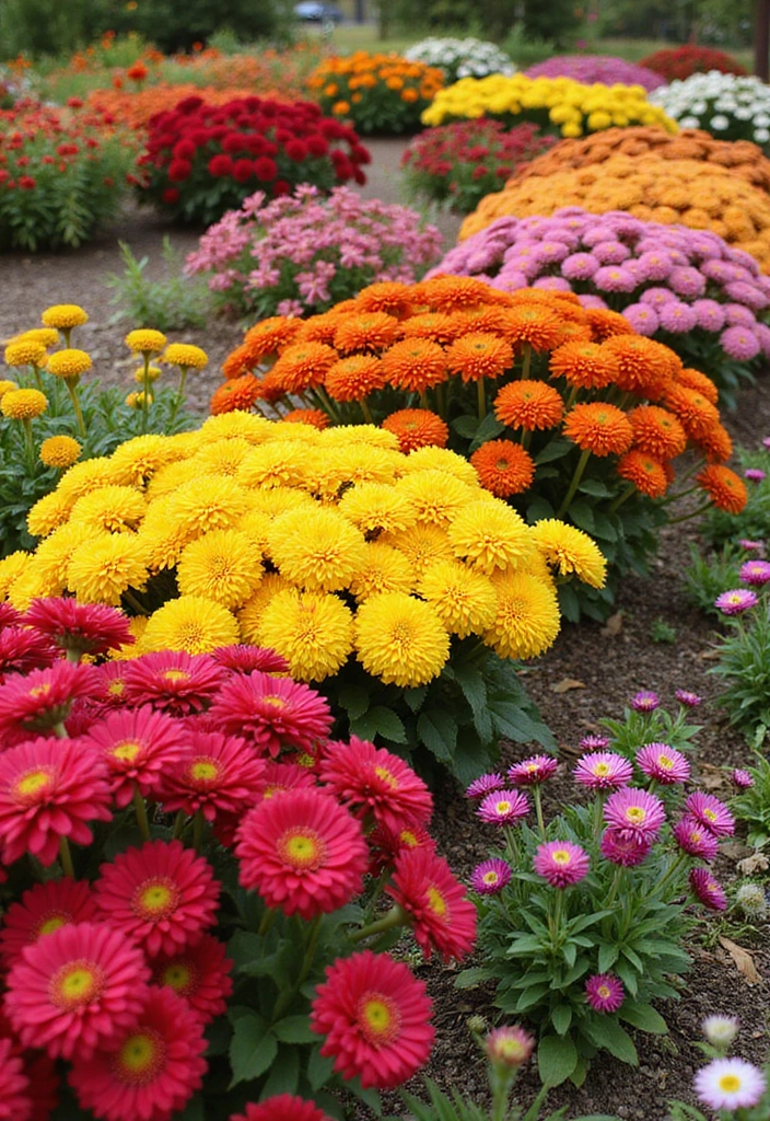 25+ Fall Mum Planter Ideas That Add Autumn Color - 19. Colorful Annuals in Combination