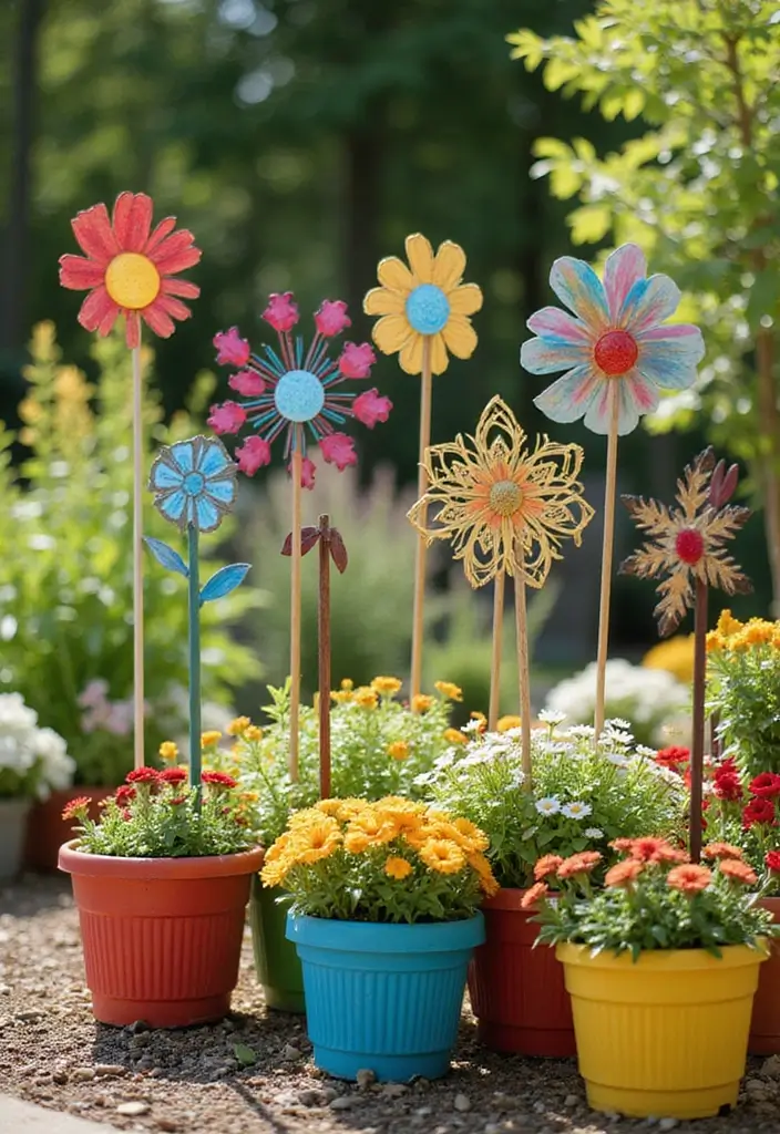 25+ Full Sun Planter Ideas for Bright Blooming Displays - 16. Decorative Garden Stakes