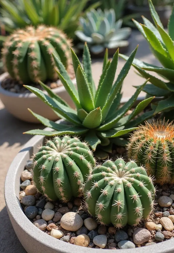 25+ Full Sun Planter Ideas for Bright Blooming Displays - 17. Mixed Cacti and Succulents