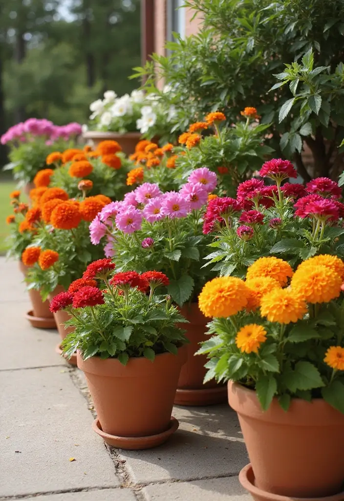 25+ Full Sun Planter Ideas for Bright Blooming Displays - 2. Colorful Terracotta Pots