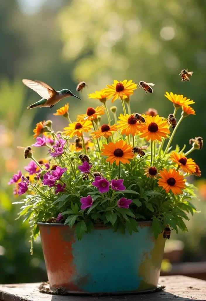 25+ Full Sun Planter Ideas for Bright Blooming Displays - 24. Pollinator-Friendly Plants