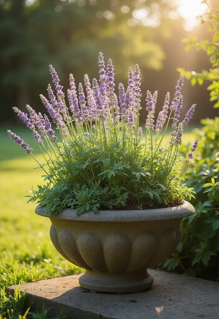 25+ Full Sun Planter Ideas for Bright Blooming Displays - 25. Lavender and Sage Combo