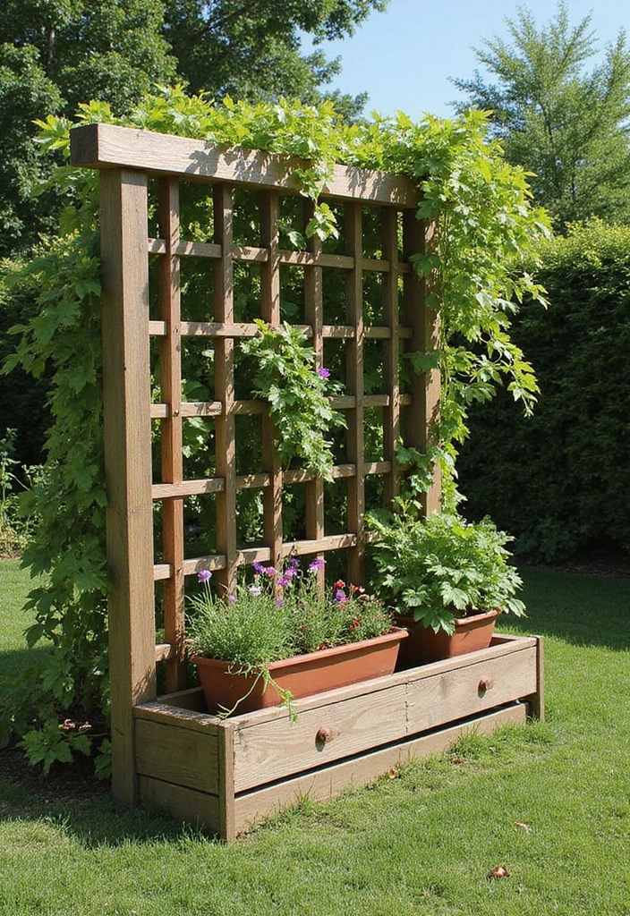 25+ Garden Wall Trellis Ideas That Double as Art 64 25+ Garden Wall Trellis Ideas That Double as Art - 10. Trellis with Built-in Planters