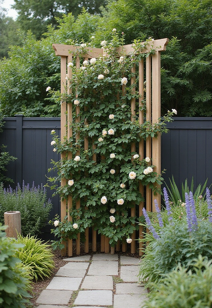 25+ Garden Wall Trellis Ideas That Double as Art 74 25+ Garden Wall Trellis Ideas That Double as Art - 12. Vertical Slatted Trellis