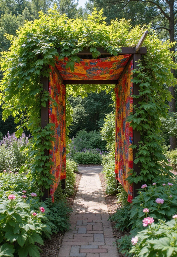 25+ Garden Wall Trellis Ideas That Double as Art 107 25+ Garden Wall Trellis Ideas That Double as Art - 17. Colorful Fabric Trellis
