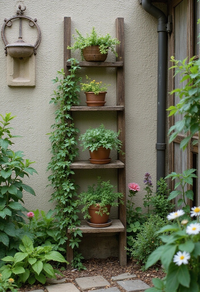 25+ Garden Wall Trellis Ideas That Double as Art 114 25+ Garden Wall Trellis Ideas That Double as Art - 18. Wall-Mounted Ladder Trellis