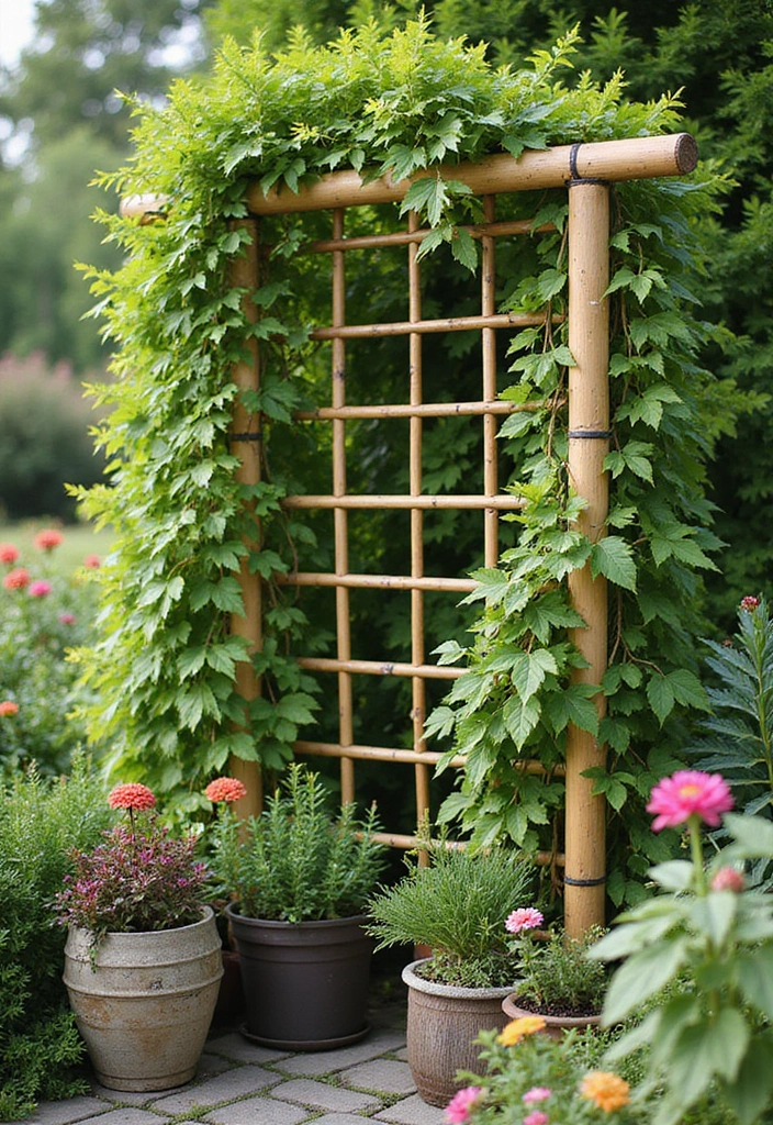 25+ Garden Wall Trellis Ideas That Double as Art 128 25+ Garden Wall Trellis Ideas That Double as Art - 20. Bamboo Trellis