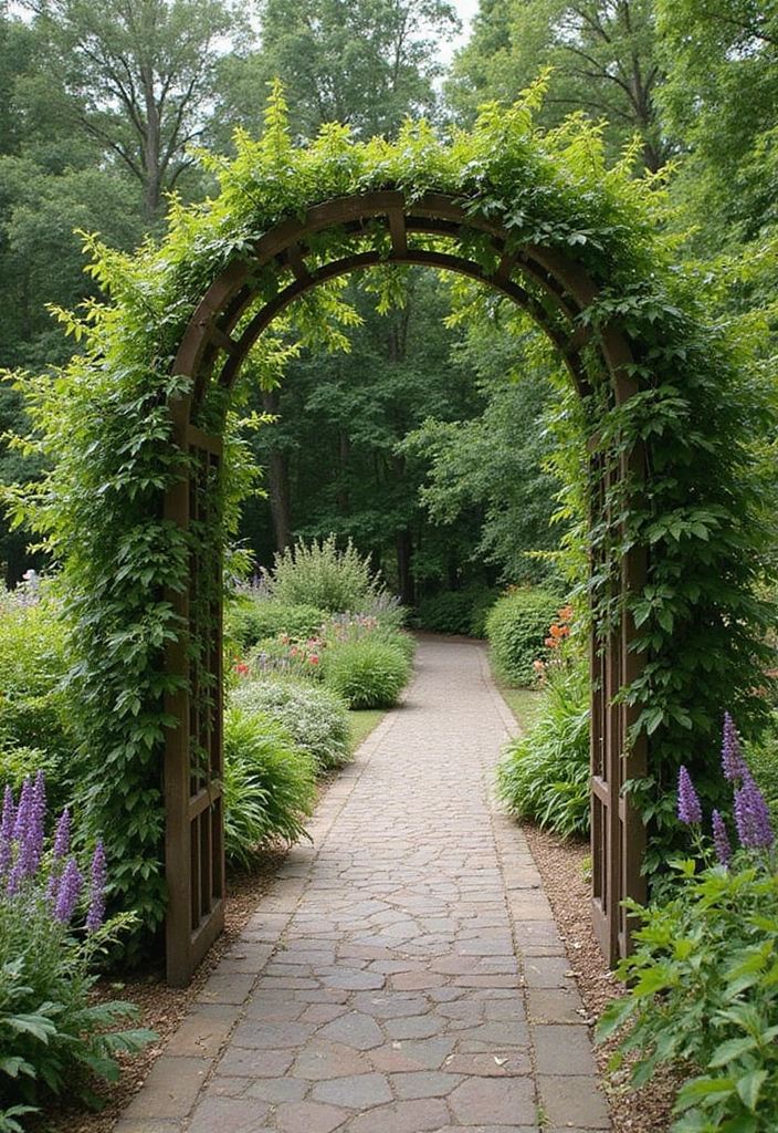 25+ Garden Wall Trellis Ideas That Double as Art 147 25+ Garden Wall Trellis Ideas That Double as Art - 23. Freestanding Arch Trellis