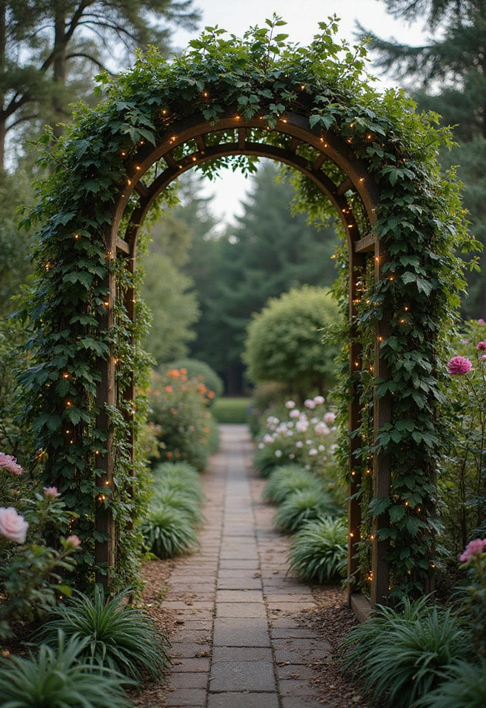 25+ Garden Wall Trellis Ideas That Double as Art 15 25+ Garden Wall Trellis Ideas That Double as Art - 3. Elegant Arched Trellis