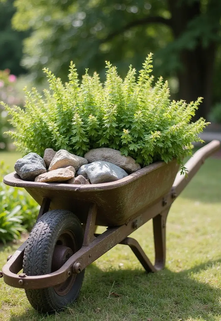 25+ Hosta Planter Ideas for Shady Corners and Texture 74 25+ Hosta Planter Ideas for Shady Corners and Texture - 12. Wheelbarrow Planters