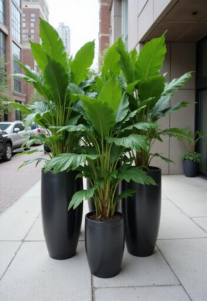 25+ Hosta Planter Ideas for Shady Corners and Texture 143 25+ Hosta Planter Ideas for Shady Corners and Texture - 23. Clustered Large Pots