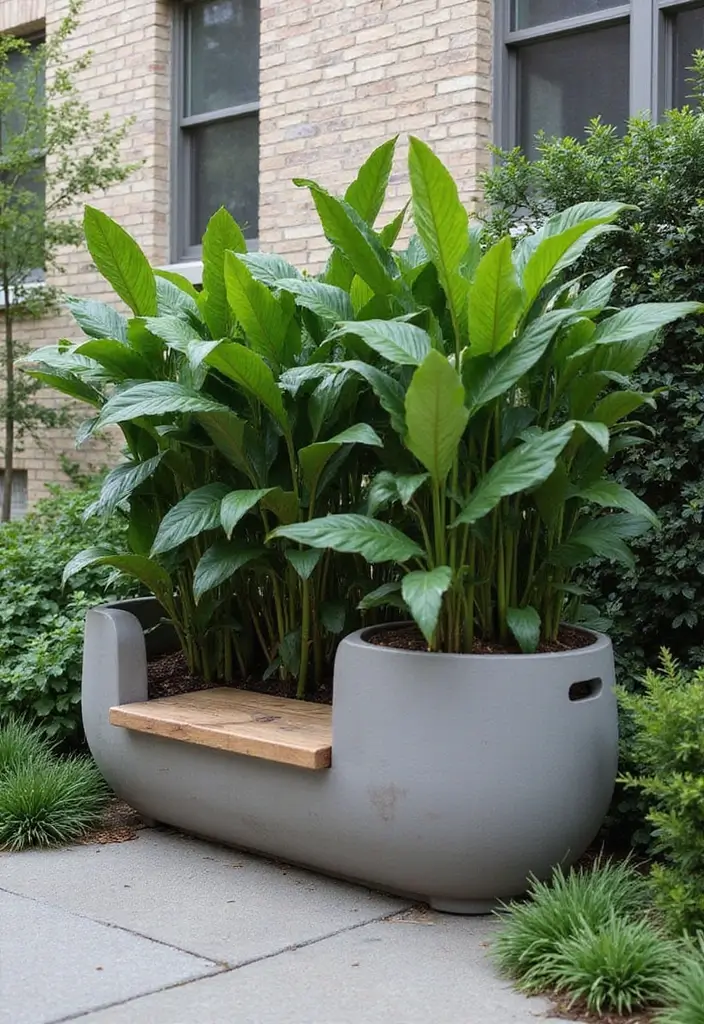 25+ Hosta Planter Ideas for Shady Corners and Texture 157 25+ Hosta Planter Ideas for Shady Corners and Texture - 25. Large Planters with Integrated Seating