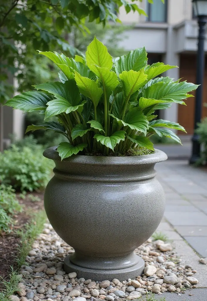 25+ Hosta Planter Ideas for Shady Corners and Texture 43 25+ Hosta Planter Ideas for Shady Corners and Texture - 7. Stone Planters