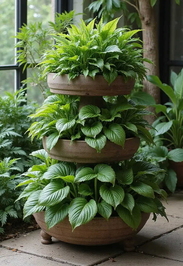 25+ Hosta Planter Ideas for Shady Corners and Texture 55 25+ Hosta Planter Ideas for Shady Corners and Texture - 9. Tiered Plant Stands