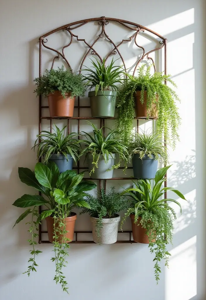 25+ Indoor Trellis Ideas for Stylish Plant Displays - 16. Hanging Wall Planter Trellis