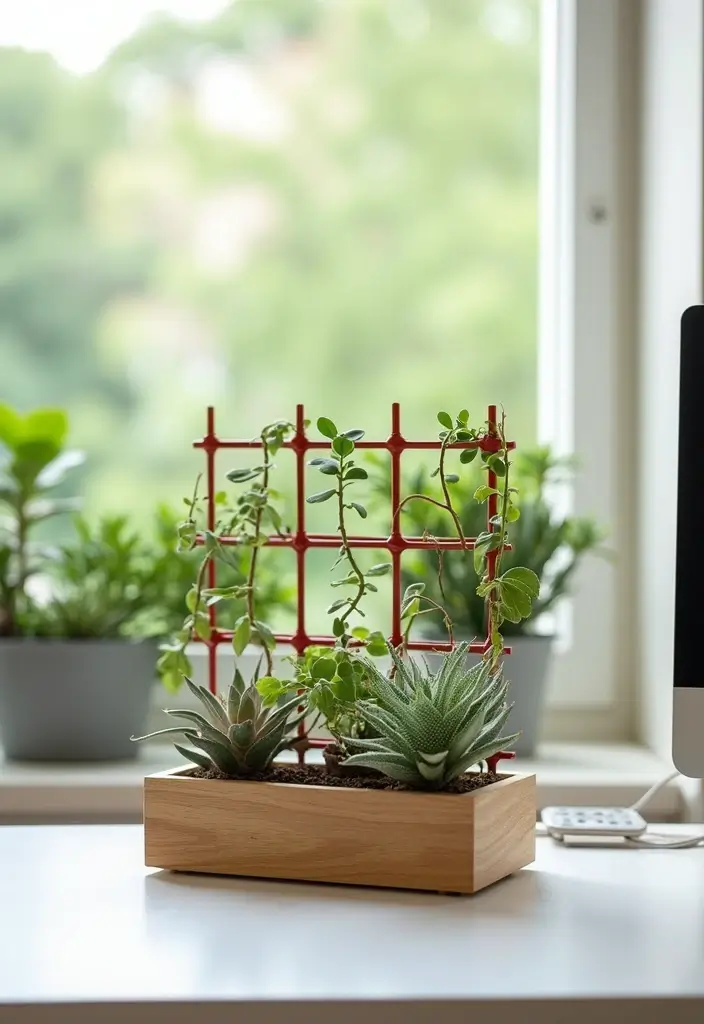 25+ Indoor Trellis Ideas for Stylish Plant Displays - 20. Compact Trellis for Desk Plants