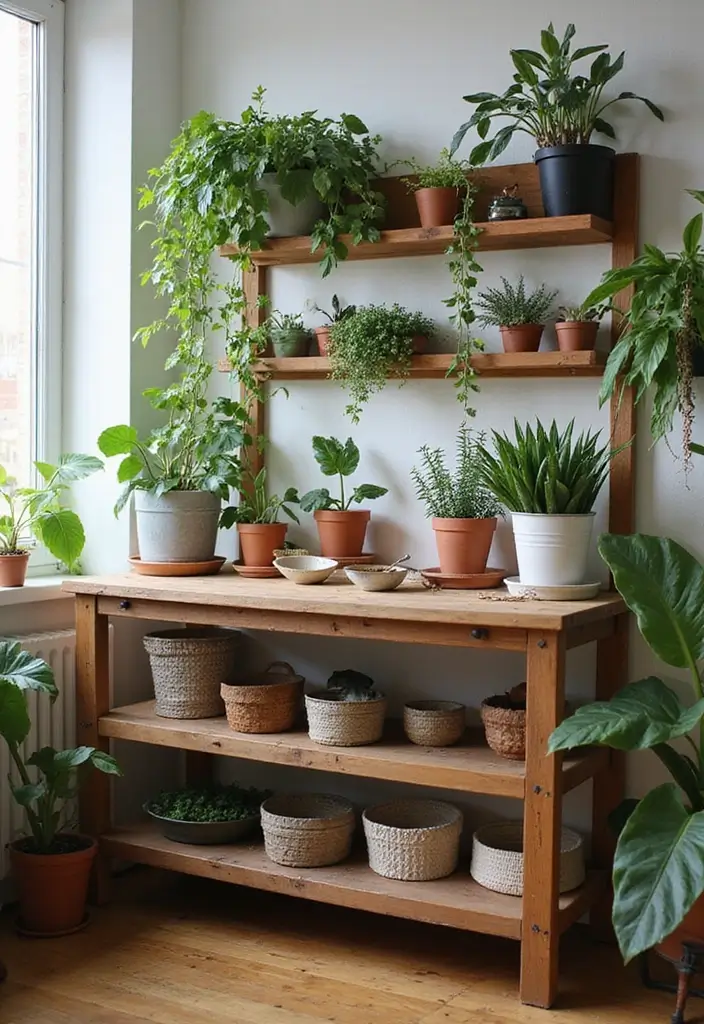 25+ Indoor Trellis Ideas for Stylish Plant Displays - 22. Trellis with Potting Bench