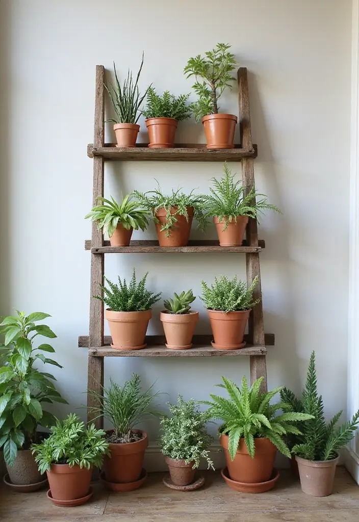25+ Indoor Trellis Ideas for Stylish Plant Displays - 3. Trellis Ladder Display