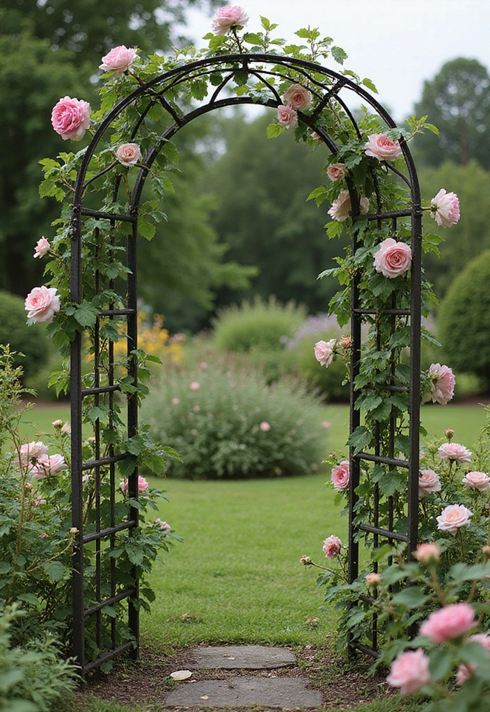 25+ Iron Trellis Ideas That Bring Vintage Elegance 71 25+ Iron Trellis Ideas That Bring Vintage Elegance - 11. Vintage Sectioned Trellis