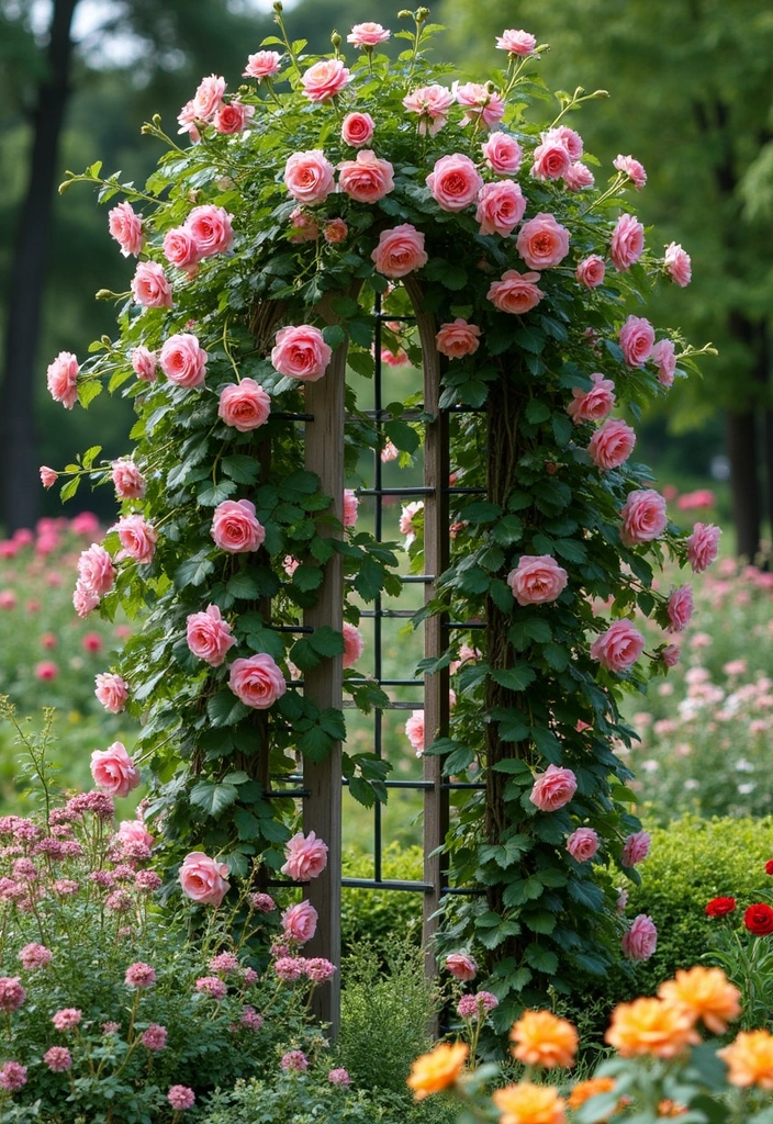 25+ Iron Trellis Ideas That Bring Vintage Elegance 139 25+ Iron Trellis Ideas That Bring Vintage Elegance - 21. Integrated Climbing Rose Trellis