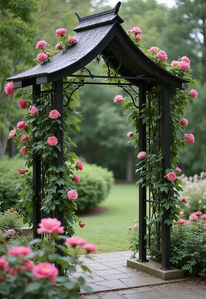 25+ Iron Trellis Ideas That Bring Vintage Elegance 146 25+ Iron Trellis Ideas That Bring Vintage Elegance - 22. Pagoda Style Trellis