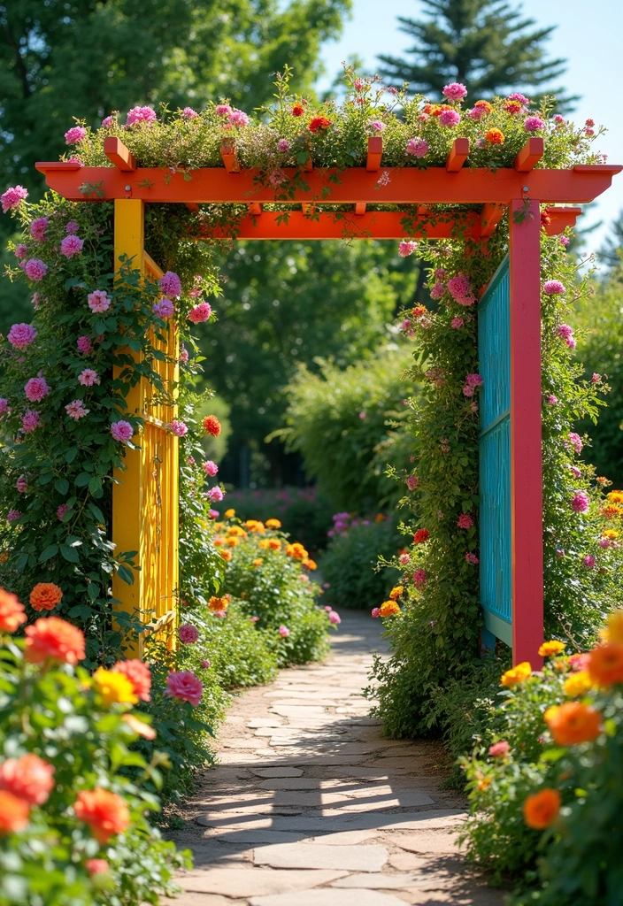 25+ Metal Trellis Ideas for a Modern Garden Look 112 25+ Metal Trellis Ideas for a Modern Garden Look - 18. Trellis with Colorful Accents