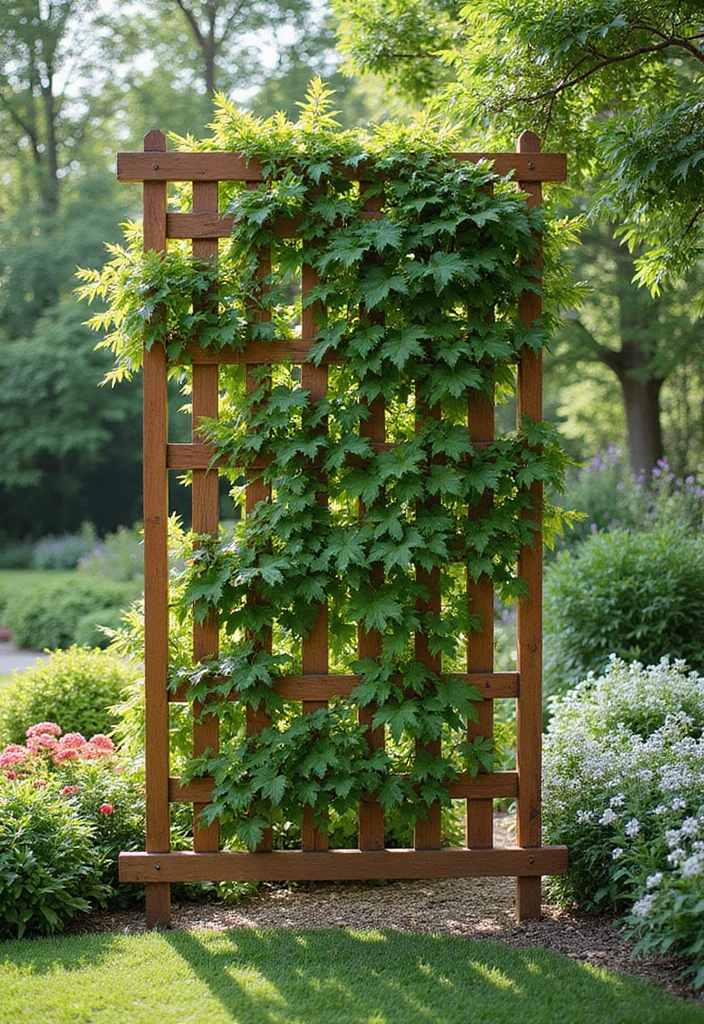 25+ Metal Trellis Ideas for a Modern Garden Look 124 25+ Metal Trellis Ideas for a Modern Garden Look - 20. Trellis as a Garden Divider
