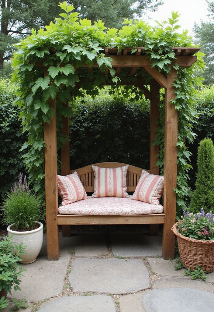 25+ Outdoor Patio Trellis Ideas for Shade and Style 78 25+ Outdoor Patio Trellis Ideas for Shade and Style - 12. Trellis with a Built-In Bench for Comfort