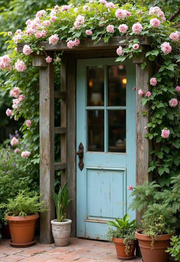 25+ Outdoor Patio Trellis Ideas for Shade and Style 106 25+ Outdoor Patio Trellis Ideas for Shade and Style - 16. Trellis with Vintage Charm Using Repurposed Materials