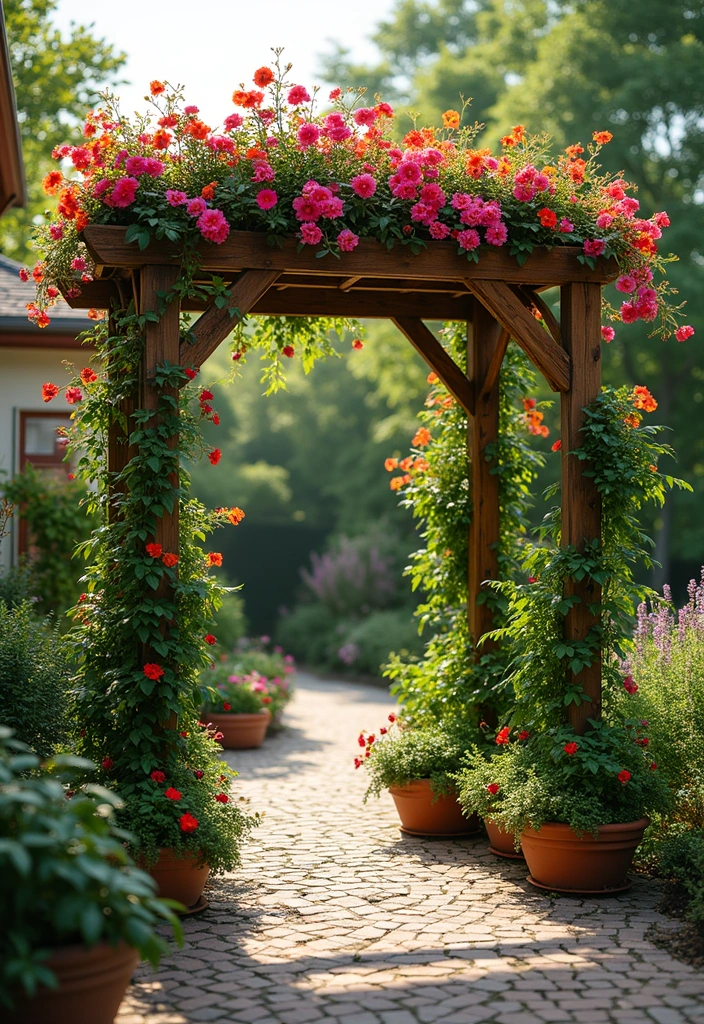 25+ Outdoor Patio Trellis Ideas for Shade and Style 148 25+ Outdoor Patio Trellis Ideas for Shade and Style - 22. Trellis with Colorful Climbers for Year-Round Interest