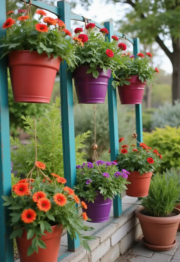 25+ Outdoor Patio Trellis Ideas for Shade and Style 43 25+ Outdoor Patio Trellis Ideas for Shade and Style - 7. Trellis with Hanging Planters for Extra Style