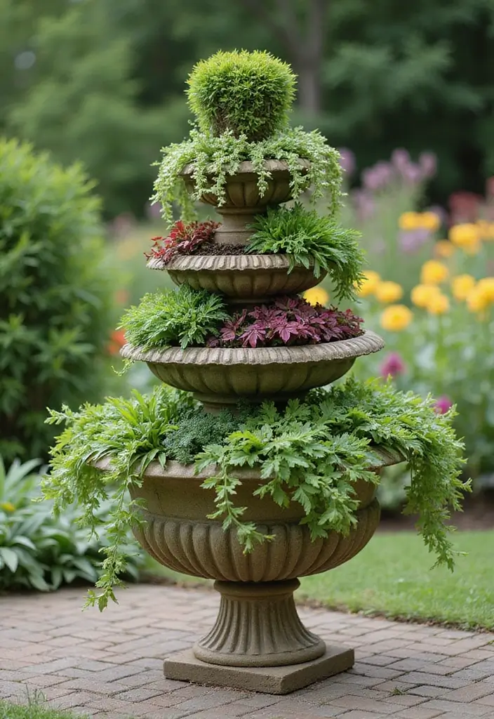 25+ Outdoor Urn Planter Ideas That Add Classic Elegance - 11. Multi-Tiered Urn
