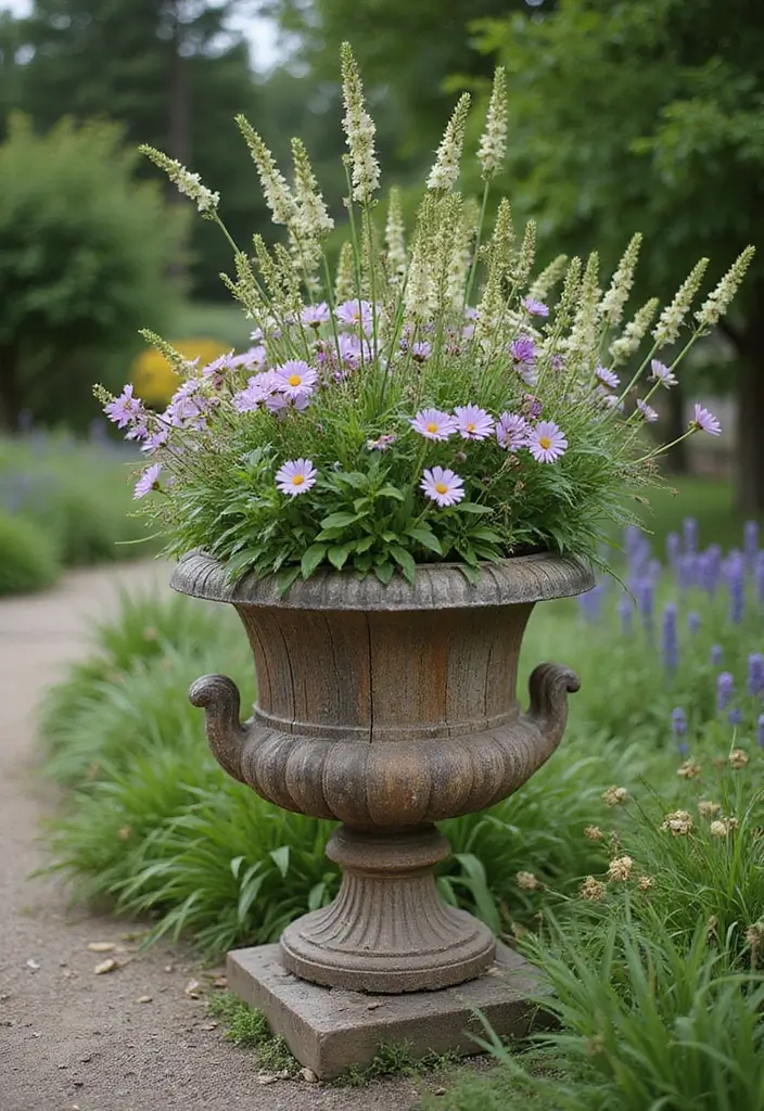 25+ Outdoor Urn Planter Ideas That Add Classic Elegance - 17. Weathered Wood Urn