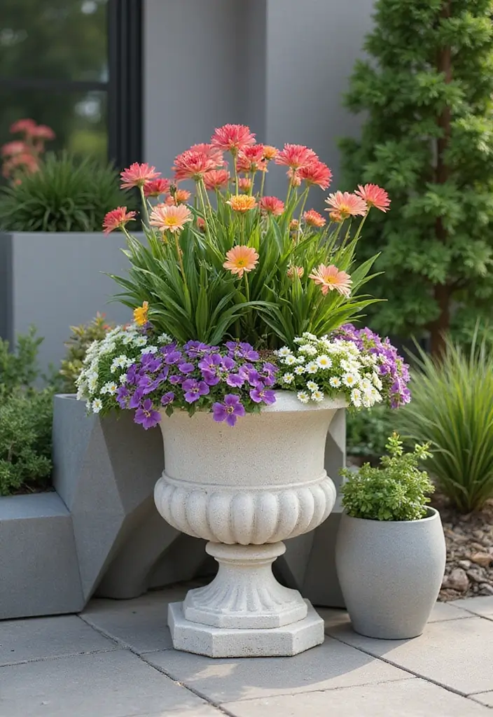 25+ Outdoor Urn Planter Ideas That Add Classic Elegance - 18. Unique Hexagonal Urn