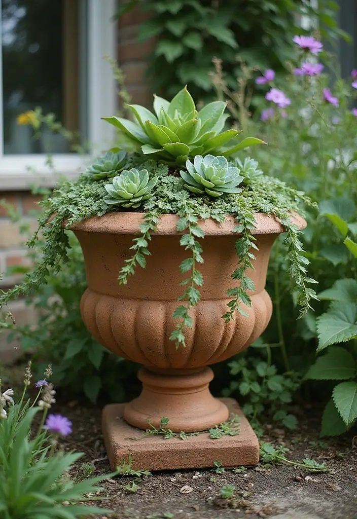 25+ Outdoor Urn Planter Ideas That Add Classic Elegance - 2. Rustic Terracotta Urn