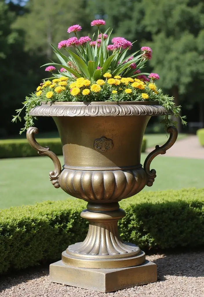 25+ Outdoor Urn Planter Ideas That Add Classic Elegance - 25. Classic Bronze Urn