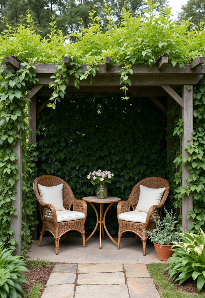25+ Outside Trellis Ideas for Stylish Curb Appeal 71 25+ Outside Trellis Ideas for Stylish Curb Appeal - 11. Trellis with Seating Area