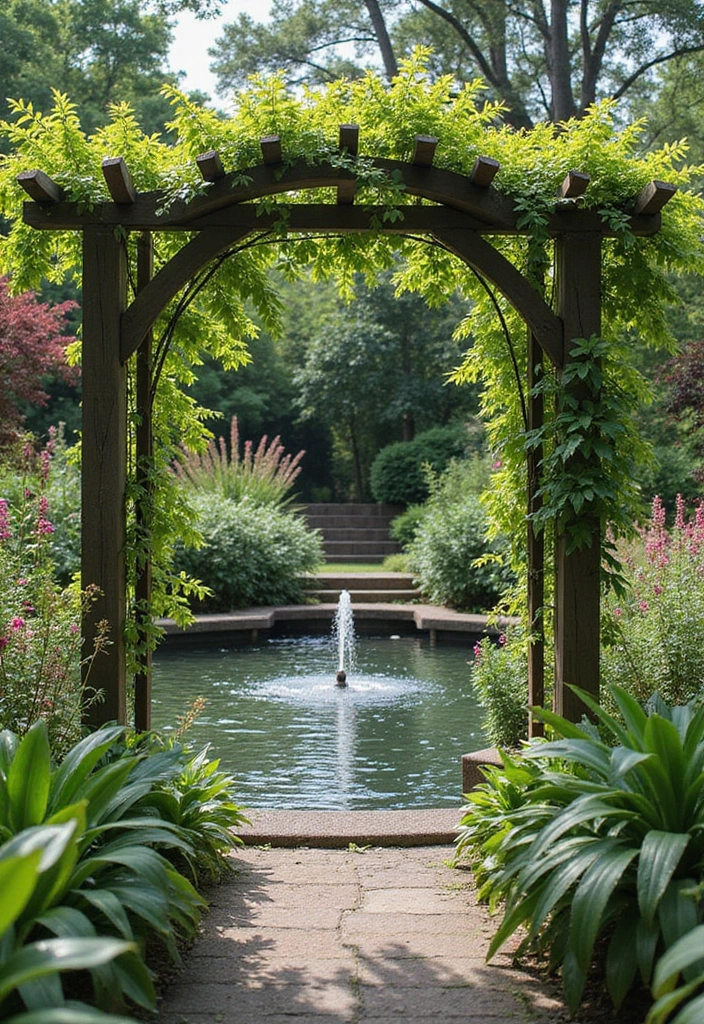 25+ Outside Trellis Ideas for Stylish Curb Appeal 97 25+ Outside Trellis Ideas for Stylish Curb Appeal - 15. Trellis with Water Feature