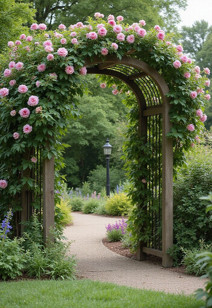 25+ Outside Trellis Ideas for Stylish Curb Appeal 118 25+ Outside Trellis Ideas for Stylish Curb Appeal - 18. Trellis with a Garden Archway