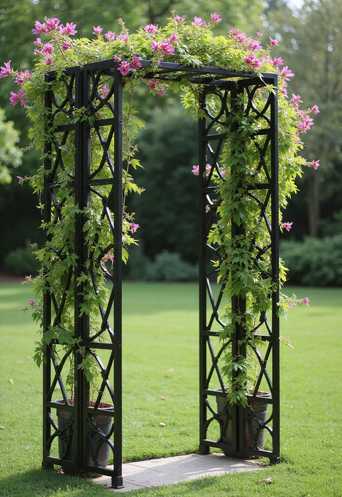 25+ Outside Trellis Ideas for Stylish Curb Appeal 8 25+ Outside Trellis Ideas for Stylish Curb Appeal - 2. Modern Metal Trellis