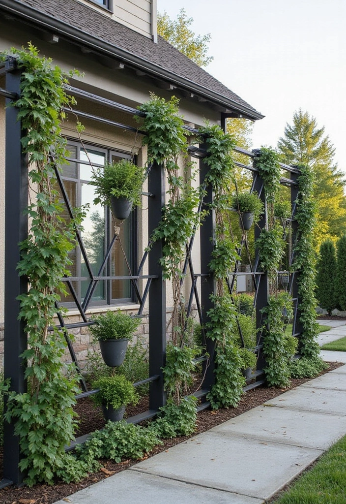 25+ Overhead Trellis Ideas That Add Shade and Dimension - 10. Modern Geometric Trellis