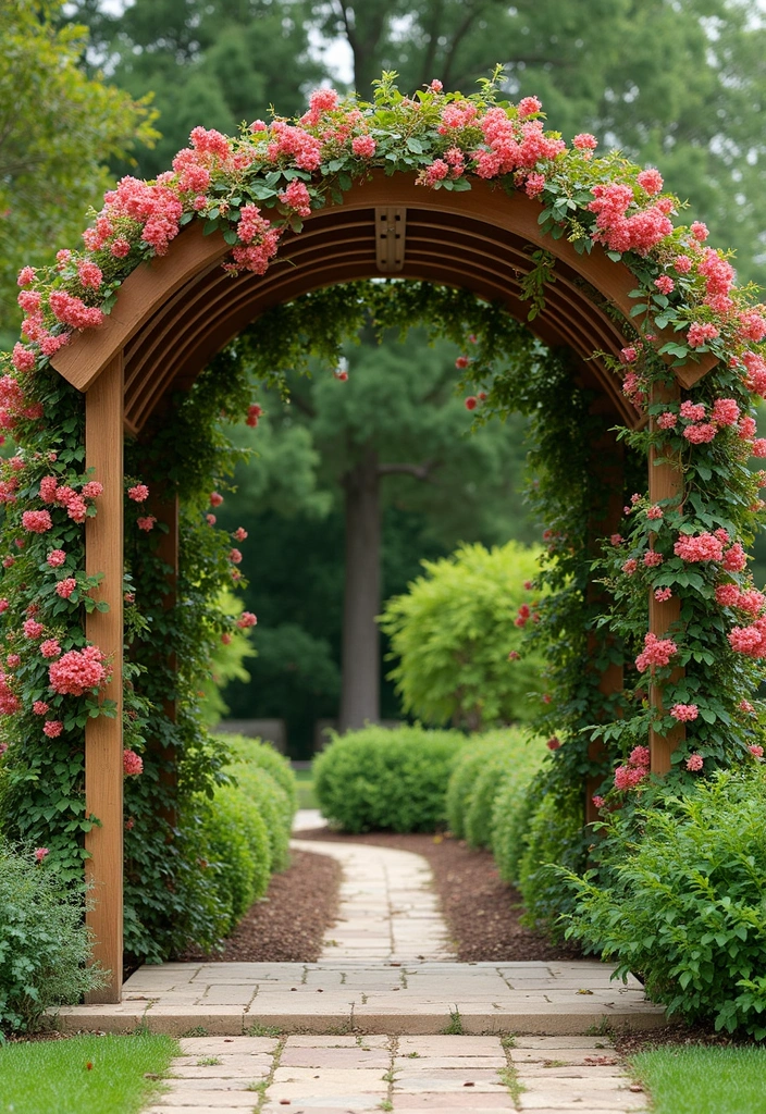 25+ Overhead Trellis Ideas That Add Shade and Dimension - 11. Arched Wooden Trellis