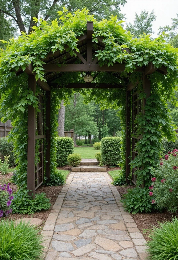 25+ Overhead Trellis Ideas That Add Shade and Dimension - 18. Pergola with Climbing Plants