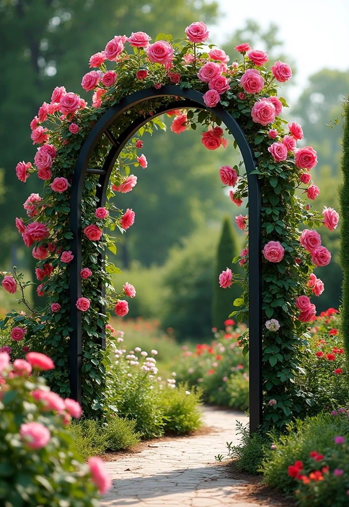 25+ Overhead Trellis Ideas That Add Shade and Dimension - 2. Metal Trellis Arch